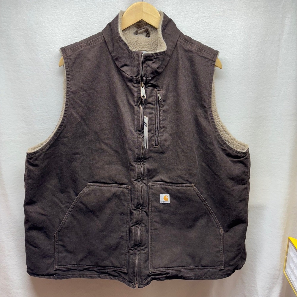 Carhartt Womens Plus Fit Sherpa Lined Vest 2X Brown Sleeveless Work Utility
